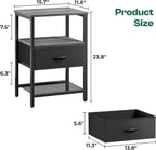 Huuger Nightstand Set of 2, Night Stand with Fabric Drawer, Mesh Shelf, Side Table with Storage, Fabric Drawer Dresser, Open Shelf, Metal Frame, Bedroom, Charcoal Gray