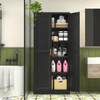 Polup Pantry Cabinet, 71" Tall Metal Storage Cabinet with Doors and Shelves | Black Kitchen Cabinet, 5-Tier Heavy Duty Steel Cupboard, 4 Adjustable Shelving, Gold Handles, for Dining Room Garage, Laundry