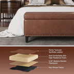 FiveWillowise 51 Inch Storage Ottoman Bench,Large End of Bed Storage Bench | Faux Leather Ottoman with Storage,30 Gallons,Upholstered,with Nailhead Trim,Legs,for Bedroom,Living Room,Entryway,Brown