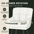 SAECKBERG 360°Swivel Counter Height Bar Stools with Back, 26 inch Solid Wood Legs, Bar Stool Modern Kitchen Island Chairs, Faux Leather (Beige- Faux Leather, 26" H- Set of 2)