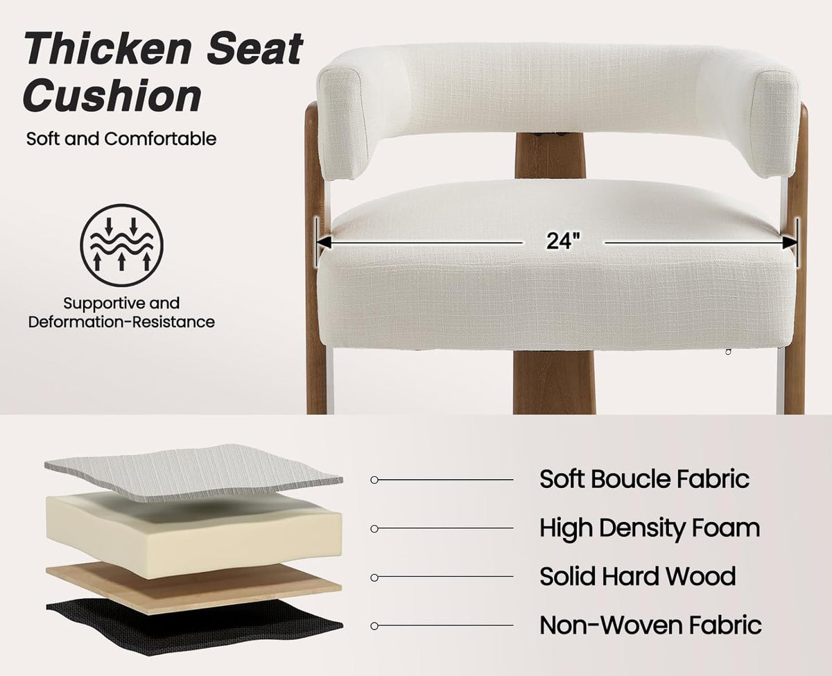 Shunzhi White Barrel Dining Chairs Set of 2 Modern Upholstered Dining Room Chairs with Arms/Open Back Farmhouse Wooden Linen Kitchen Chairs Comfy Accent Side Armchairs for Living Room