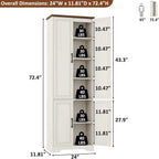 Function Home Farmhouse Kitchen Pantry Cabinet, 72" Tall Storage Cabinet with Doors and Adjustable Shelves, 6 Tier Freestanding Cupboard for Dining Room Living Room Bathroom, Antique White & Brown Top