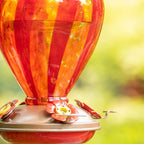 Hummingbird Feeder, 34OZ Hand Blown Glass Hummingbird Feeders for Outdoors Hanging, 4 Feeding Perch with Ant Moat Hook, Garden Yard Decor Gifts for Women Mom (Hot Air Balloon)