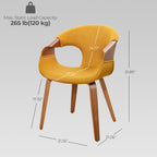 Art Leon Mid Century Modern Dining Chairs - Set of 2 Kitchen Dining Room Chairs, Fabric Accent Chairs with Wood Legs, Walnut Bentwood, Yellow
