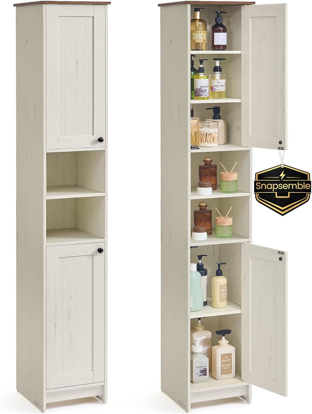 SONGMICS HOME 67-Inch Tall Bathroom Storage Cabinet, Superfast Toolless Assembly, 11.8-Inch Wide Slim Narrow Freestanding Cabinet with Adjustable Shelves, Kitchen Living Room, Rustic White