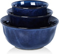 vicrays Ceramic Mixing Serving Bowl Set: Nesting Stoneware Kitchen Decorative Large Bowls for Prepping, Baking – Microwave Oven Dishwasher Safe – 9/7/5.7 inch, Set of 3 (Blue)