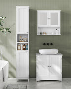 VASAGLE Tall Storage Cabinet with Lights, Slim Freestanding Cabinet with Adjustable Shelves, for Small Spaces, Bathroom, Living Room, Modern, 11.8 Inches Wide, Cloud White UBBC566W02V1