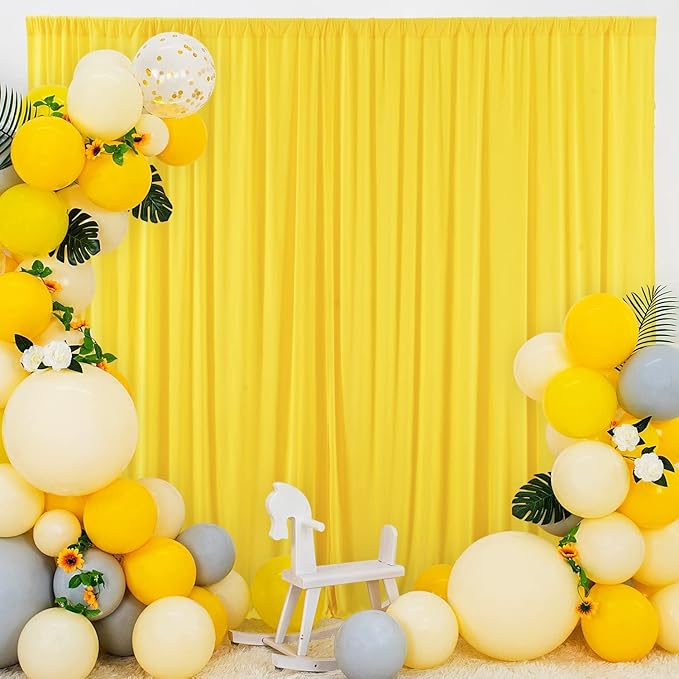 AK TRADING CO. 10 feet x 10 feet Polyester Backdrop Drapes Curtains Panels with Rod Pockets - Wedding Ceremony Party Home Window Decorations - Lemon Yellow