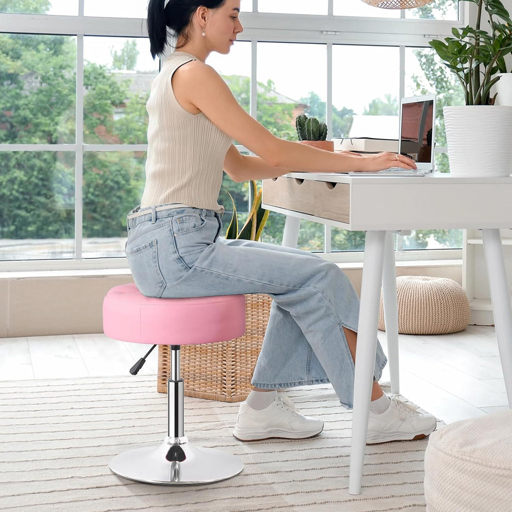 Nova Microdermabrasion Vanity Chair Stool Modern Tufted Round Ottoman Stool Swivel Makeup Chair for Bathroom Bedroom Living Room (Pink)