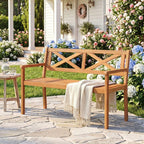 2-Person Acacia Wood Patio Chair Armrests Backrest 44in Seat Width 800lb Capacity for Backyard
