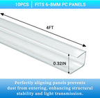 10 PCS Polycarbonate Greenhouse U Connector Profile 4ft Length Fits 0.24’’ & 0.32’’ Twin-Wall Polycarbonate Panels Duty Dust Rain & Moisture Protection Durabler (U-Clip 4' × 0.71’’ × 0.32’’)