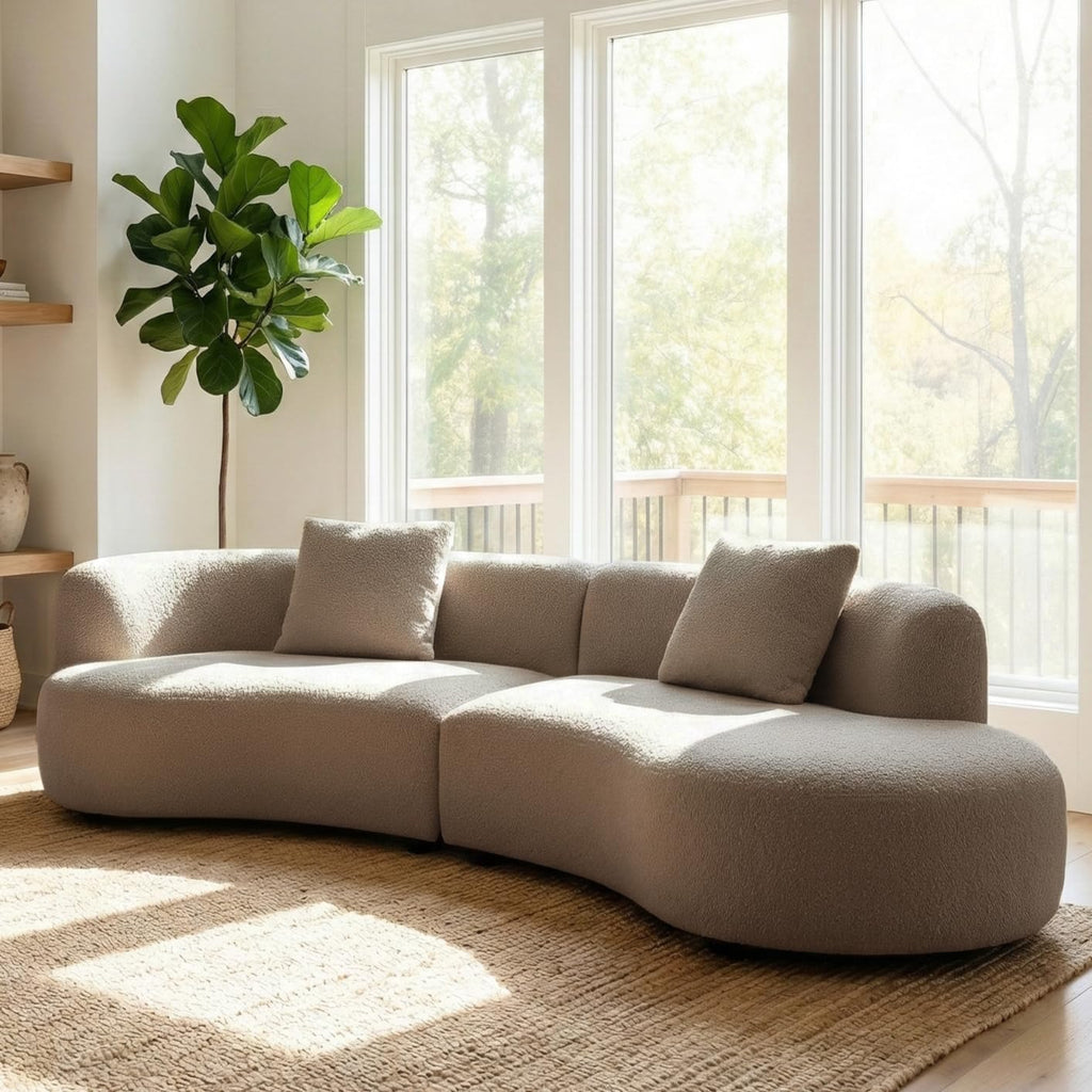 Acanva Modern Curved Sectional Living Room Couch, Minimalist Comfy Boucle Fabric Modular Sofa for Apartment, Home Office, 114" W Right Hand Facing, Light Coffee