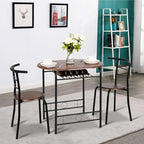 VINGLI 3 Piece Dining Set,Small Kitchen Table Set for 2,Breakfast Table Set for 2,Kitchen Wooden Table and 2 Chairs for Small Space/Dining Room/Apartment,Metal Frame,Wine Rack,Black&Walnut