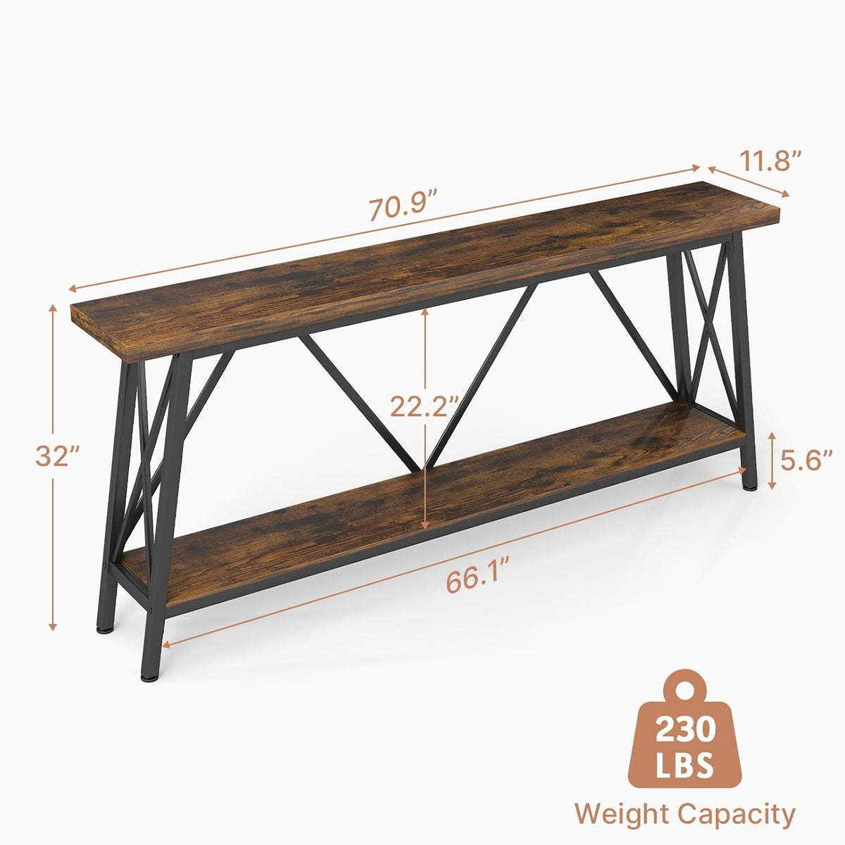 Rovibek 70.9 Inches Extra Long Sofa Table Narrow - Extra Long Console Table Behind Couch with X-Shaped Support, Industrial Long Entry Sofa Console Table Grey for Living Room