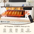 77 INCH Fireplace TV Stand for 85 Inch TVs, Farmhouse Entertainment Center with 50" Electric Fireplace and Power Outlets, LED Media Console Cabinet for Living Room, White