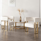 Barrel Accent Chair Set of 2 with Metal Frame Legs, Modern Velvet Living Room Chairs, Mid Century Upholstered Single Lounge Sofa Armchair for Living Room/Bedroom/Reading Room, Beige