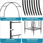 8.2 Ft Garden Arch Trellis for Climbing Plants Outdoor, Wedding Arch Frame for Ceremony Garden Arbors and Arches with 2 Planter Boxes, Metal Arch Backdrop Stand for Party Halloween Archway, Black