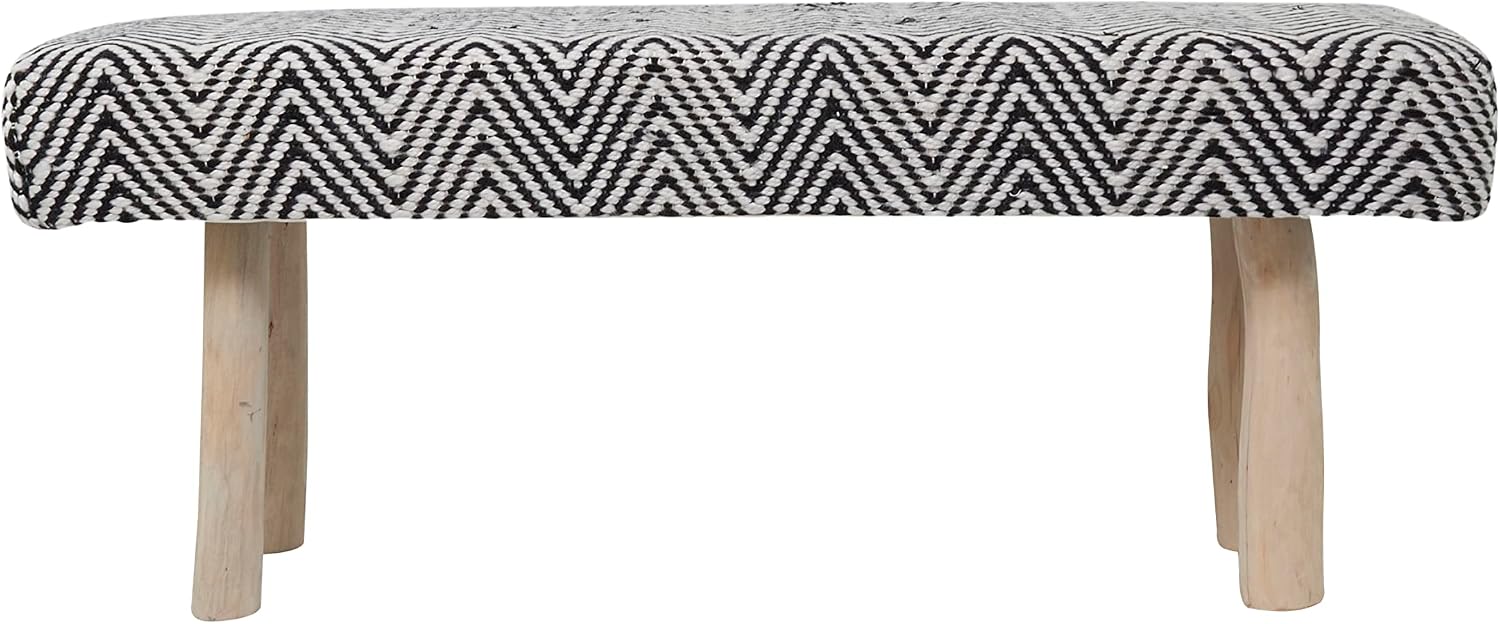 Deco 79 Polyester Chevron Bench with Wood Legs, 48" x 18" x 20", Black