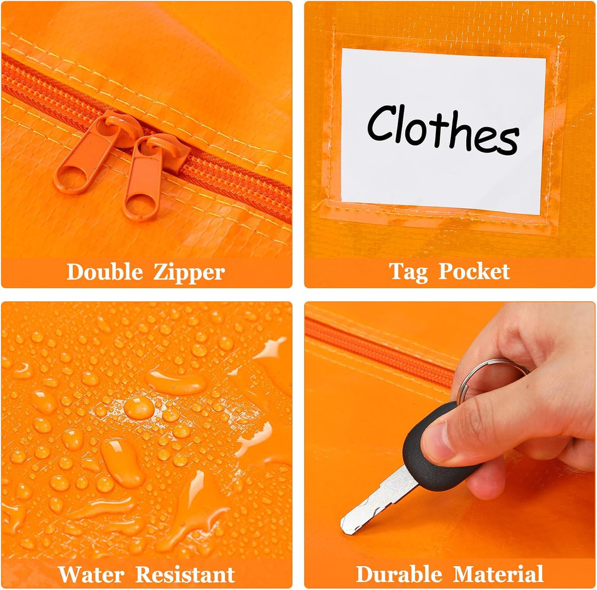 4 Pcs 24 Gallon Large Moving Bags with Zipper and Handles Foldable Storage Duffle Bags Heavy Duty Extra Large Totes for College Dorm Travel Clothes Blankets Bedding Moving (Jelly Orange)