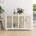 White Sideboard Buffet Cabinet with Sliding Glass Doors, Storage Credenza with Adjustable Shelves, Kitchen Pantry Cupboard Console Cabinet for Dining Room Living Room Entryway