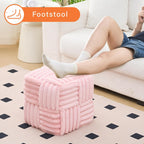 Faux Fur Ottoman Footrest 15.7" Square Vanity Stool, No Assembly Required, Soft Padded Seat for Bedroom, Living Room, Entryway (Pink-1)