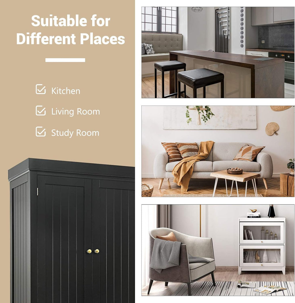 72" Kitchen Pantry Cabinet, Kitchen Cupboard with 2 Double-Doors Cabinet, Large Drawer, 4 Adjustable Shelves, Traditional Tall Storage Cabinets for Dining Room, Bathroom, Brown