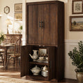 Garvee Tall Farmhouse Pantry Cabinet with Adjustable Shelves, 70.4" Kitchen Storage Cupboard with 4 Doors, Freestanding Microwave Stand and Food Organizer, Dining Area, Rustic Brown