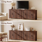 Memobarco Fluted Buffet Cabinet with Storage Accent Sideboard,Modern Credenza with 4 Doors & Adjustable Shelves,Wood Coffee Bar Table Console for Dining Room Kitchen Living Room Entryway, Walnut