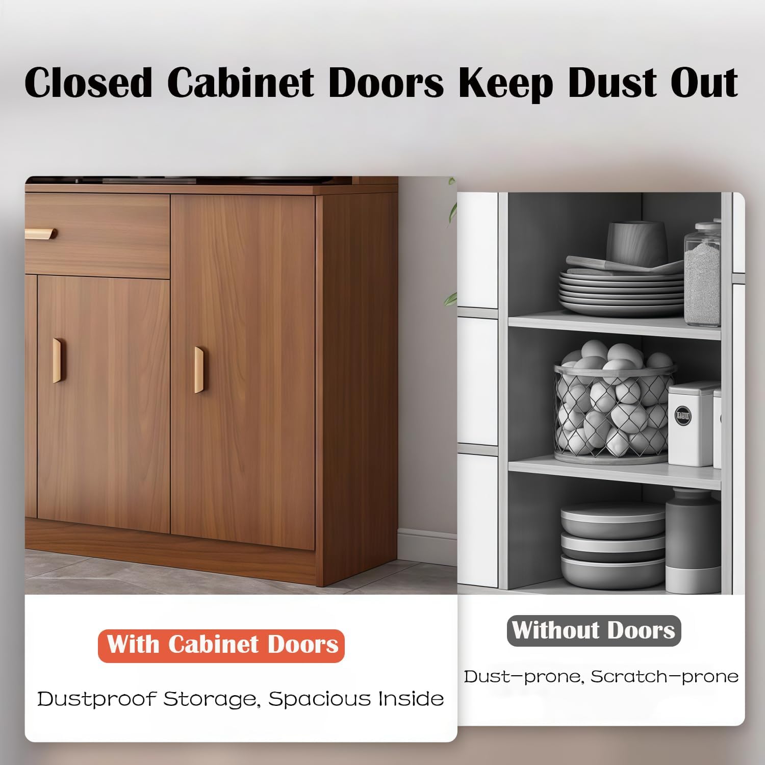 Kavie Kitchen Pantry Cabinet, Large-Capacity Sideboard with Open Shelf, Doors & Drawers, Wide Countertop for Appliances, Freestanding Cabinet for Kitchen (Natural+White,31.5" L*14.1" W*66.9" H)