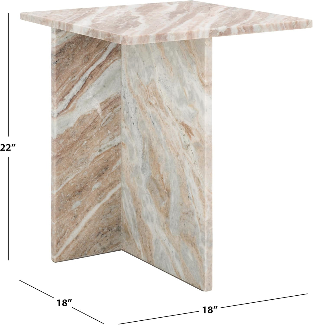 SAFAVIEH Couture Collection Adriano White/Brown 2-Leg Marble Accent Table (Fully Assembled)