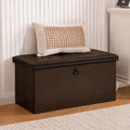 oakvivo 30 Inches Folding Storage Ottoman Bench, Ottoman PU Leather Tuffed End of Bed Bench, Foot Rest with Rivet Design, Ottoman with Storage for Living Room, Bedroom, Entryway, Coffee Brown