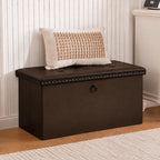 oakvivo 30 Inches Folding Storage Ottoman Bench, Ottoman PU Leather Tuffed End of Bed Bench, Foot Rest with Rivet Design, Ottoman with Storage for Living Room, Bedroom, Entryway, Coffee Brown