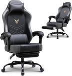 GTPLAYER Gaming Chair with Footrest, Ergonomic Office Chair 300lbs Capacity, Computer Desk Chair with Headrest and Lumbar Support, Linkage Armrests, 90-155° Recline, PU Leather Grey