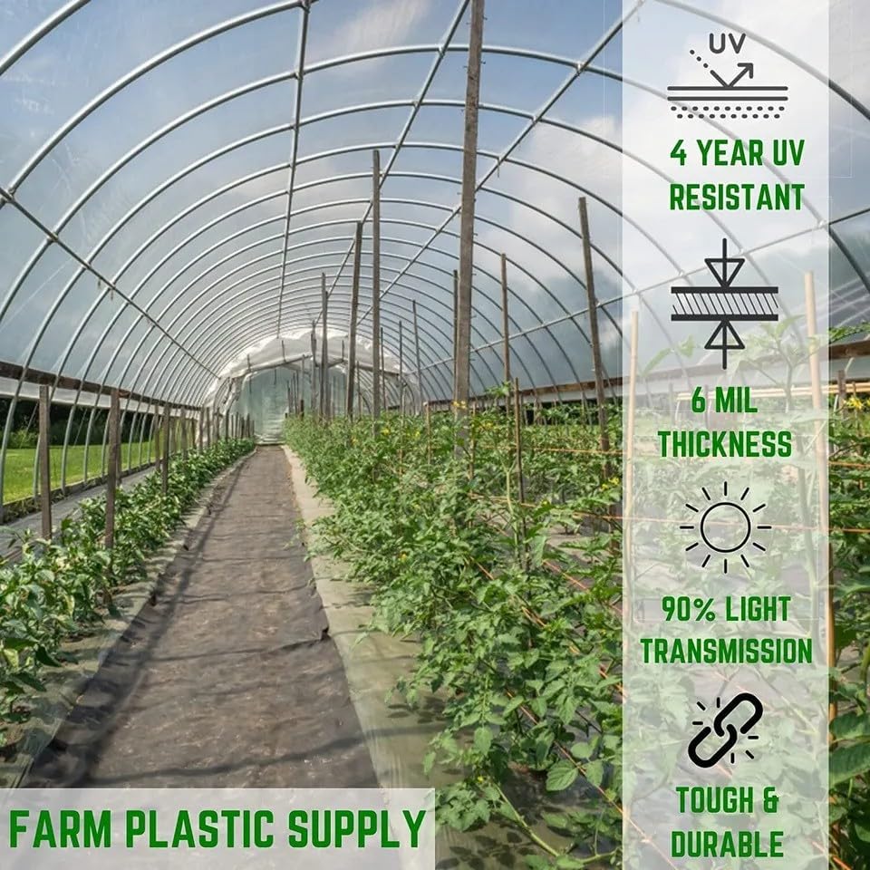 Farm Plastic Supply - 4 Year Clear 6 mil Greenhouse Plastic Sheeting - Clear Sheeting, Polyethylene Film, Transparent Plastic Film for Greenhouse (48' x 20')