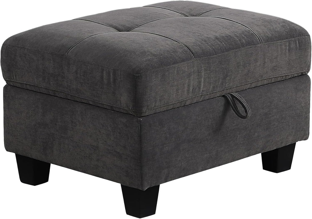 Couch Ottoman with Storage Dark Grey,Velvet Upholstered Large Square Ottoman Foot Rest as Chaise Lounge to Complete Sectionals Sofas