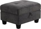 Couch Ottoman with Storage Dark Grey,Velvet Upholstered Large Square Ottoman Foot Rest as Chaise Lounge to Complete Sectionals Sofas