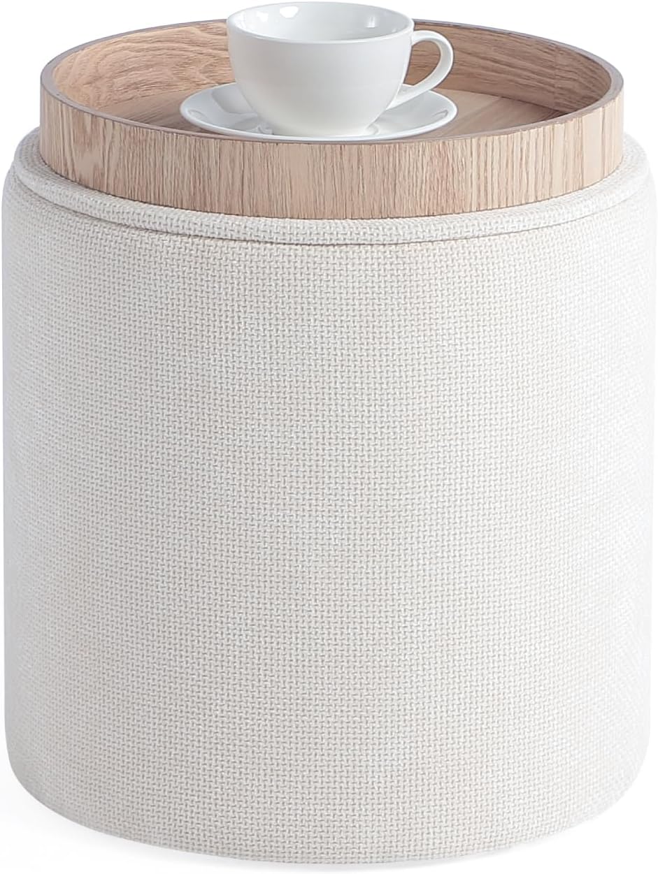 Get Set Style Modern Round Ottoman with Soft Padded Seat, Storage Vanity Stool for Makeup, Upholstered Footrest Stool Ottoman Foot Stool for Living Room, Bedroom