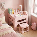 cdar Toddler Table and Chair Set, Kids Table and Chairs, 1 Folding Desk and 2 Chairs, Kids Folding Tables and Chair for Indoor Outdoor Use Light Pink