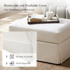 HULALA HOME Storage Ottoman Coffee Table with Lift Top, Farmhouse Linen Upholstered Ottoman with Removable Fabric Cover, 30-Inch Large Coffee Table with Storage for Living Room, Bedroom, Ivory