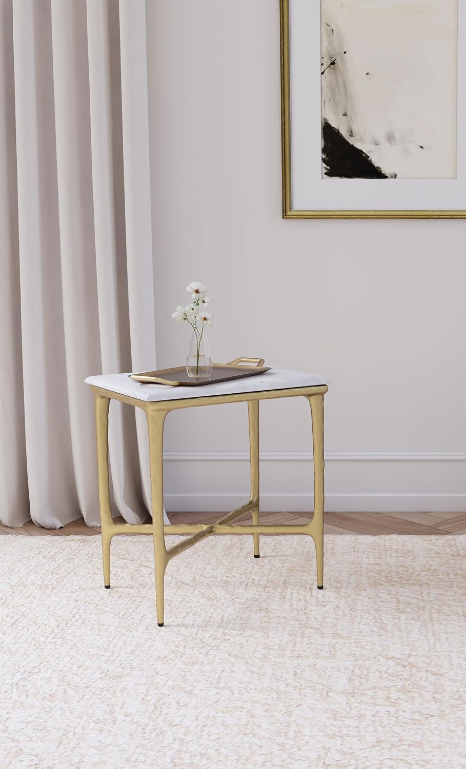 Coaster Home Furnishings Baldwin Rectangular Marble Top Side Table White and Gold