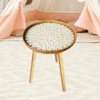 Shell Inlay Side Table, End Table, Home Decoration, Tea Table, Bedside Table for Bedroom, Garden, White Leaves 40cm