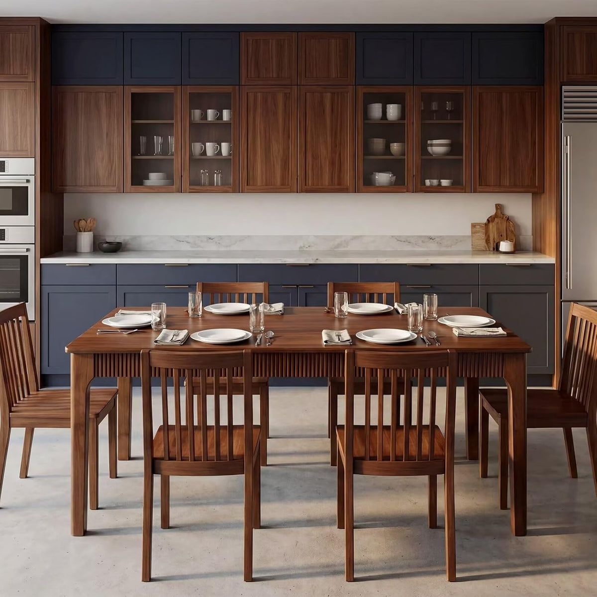 31.5" Solid Wood Dining Room Table for 2,Modern Farmhouse Rectangular Kitchen Real Wooden Table,Mid Century Fluted Design Furniture Desk for Home,Small Space,Apartment,Living Room Walnut