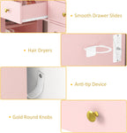 HUANLEGO Large Makeup Vanity Desk with Mirror and Lights, Pink