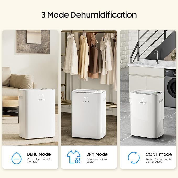 6500 Sq.Ft Energy Star Dehumidifier for Basement Home, ANDTE 120 Pints Large Room Dehumidifiers Efficient with Drain Hose & 1.32 Gal Tank, Smart Humidity Control, Touch Control Panel, Auto Defrost