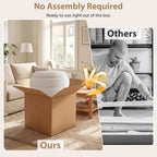 Giantex Round Ottoman with Storage, 360° Swivel Boucle Vanity Stool with Removable Lid, No Assembly Ottoman Foot Rest for Living Room, Bedroom, Makeup Room (White & Brown)