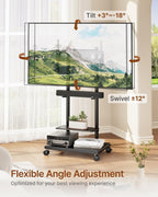 Rolling TV Stand with Soundbar Mount for 37-75inch TVs up to 154lbs | Swivel&Tilt Mobile TV Stand with Large Storage,Height Adjustable,Steel Base,Max VESA 600x400mm,Sturdiness,Easy Assembly,Black