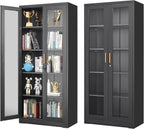 Glass Display Cabinet, 71" Tall Metal Curio Cabinet with Glass Doors, Black Display Case, Storage Cabinets with 4 Adjustable Shelves, Locking Storage Cases for Hallway, Kitchen, Living Room
