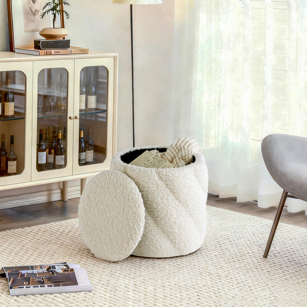 Get Set Style Round Ottoman with Soft Padded Seat, Storage Vanity Stool for Makeup, Upholstered Footrest Stool Ottoman Foot Stool for Living Room, Bedroom