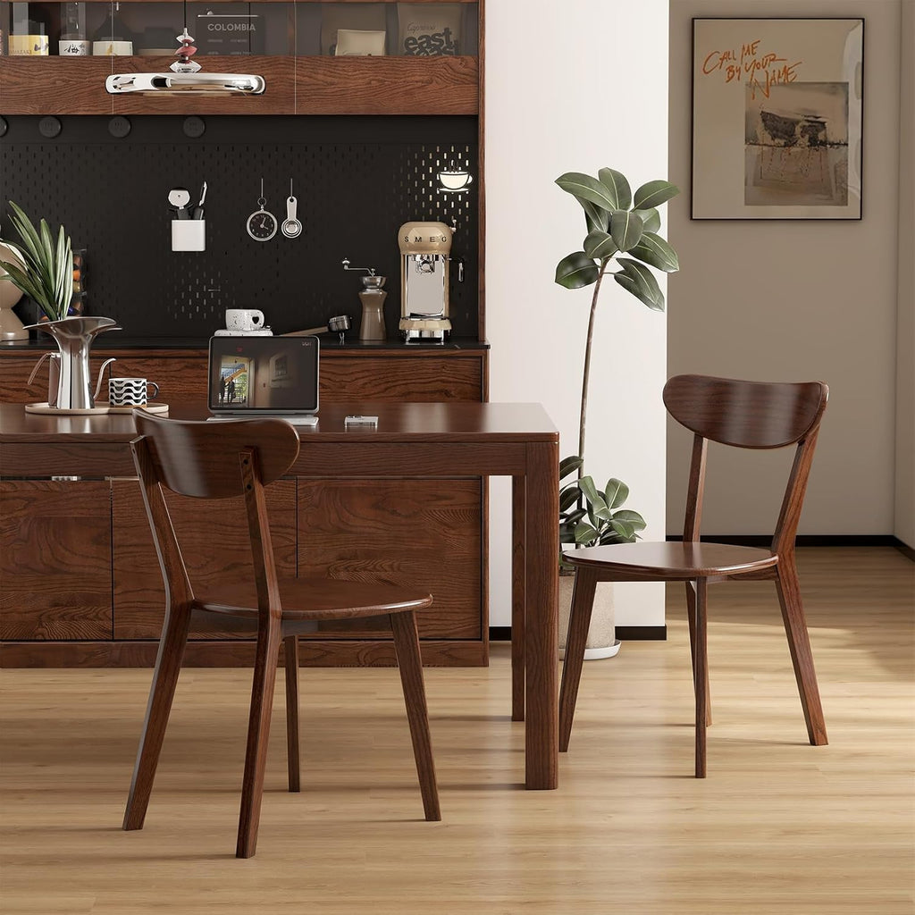 Dining Chairs, Kitchen Chairs, 100% Oak Solid Wood Modern Chair with Curved Backrest Kitchen & Dining Room Chairs Modern Chair for Living Room (Walnut, 6 Pack)