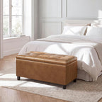 Asense Storage Ottoman Bench,Faux Leather Upholstered Ottoman with Storage,End of Bed Bench with Safety Hinge,for Entryway,Bedroom,Living Room